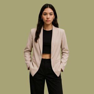 Dynamite Neutral Beige Draped Open-Front Blazer – Size M (Minimalist Business)